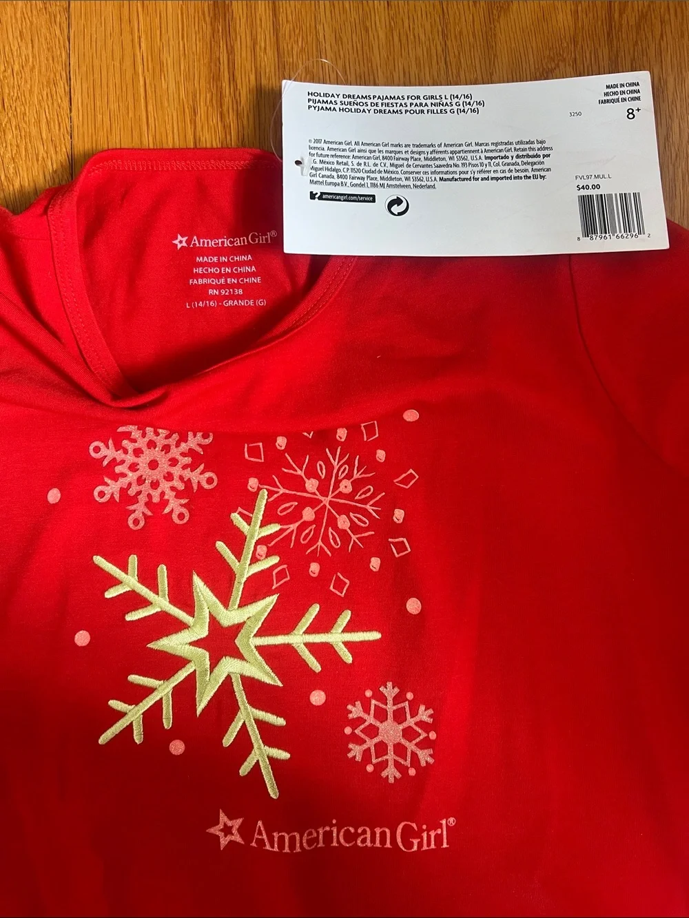 NEW American Girl L (14/16) Holiday Dreams retired Snowflake Pajama Set